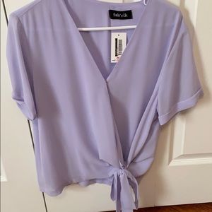 NWT- lavender cuffed sleeve blouse with wrap front
